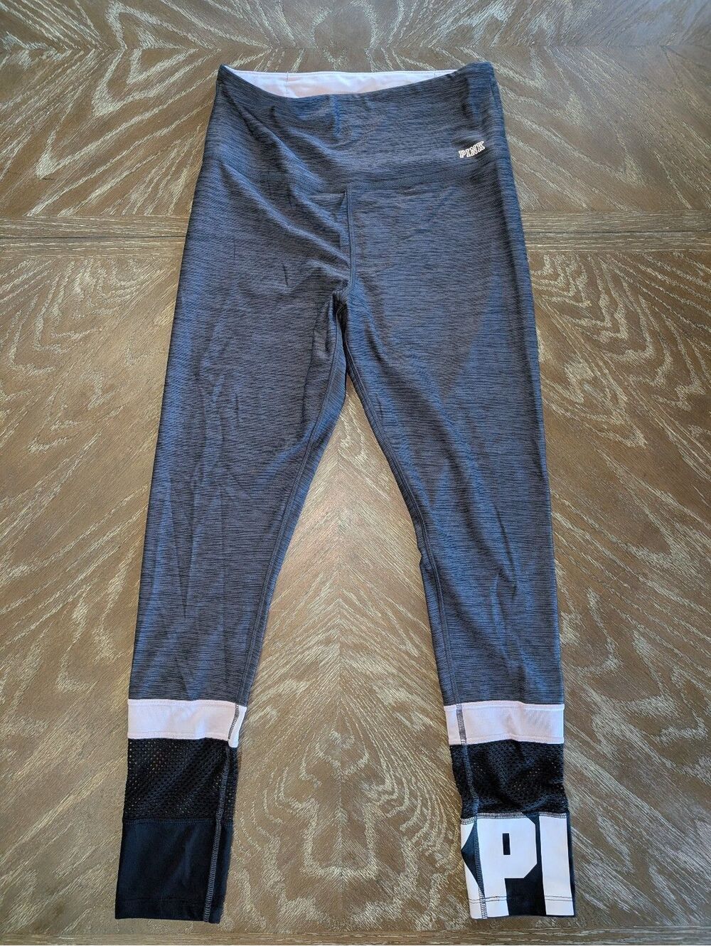 VS PINK Ultimate High Waist Leggings Grey White Black Mesh Ankle Logo M